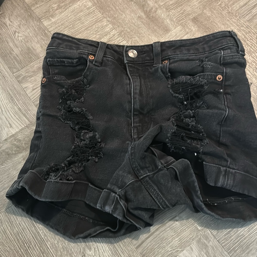 black ripped american eagle jean shorts